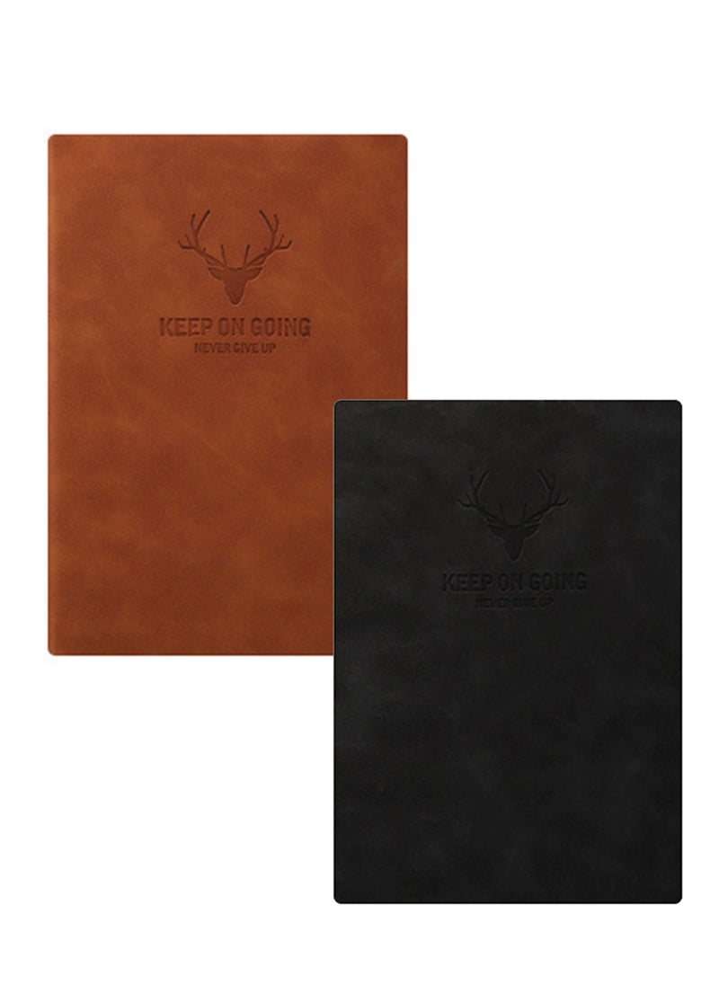 Generic 14.5x21cm Lined Journal Notebook Thick Paper Note Book A5 For Work Diary Office Home School Business Writing Pack of 2 Classic Black Brown  - Image 1