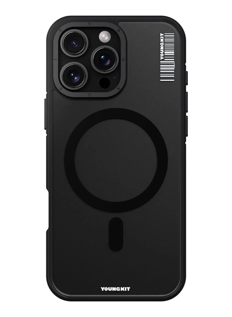 young kit rock sand skin feel magsafe apple iPhone 16 pro max case - black color - Image 1