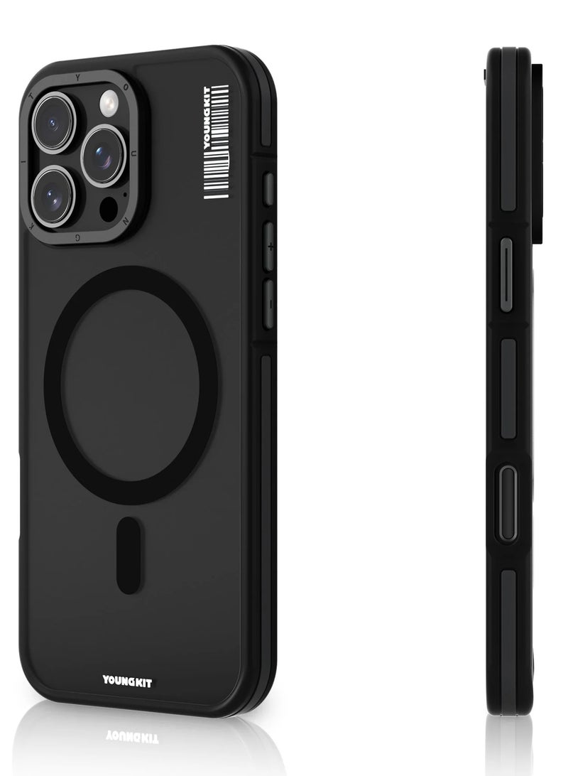 young kit rock sand skin feel magsafe apple iPhone 16 pro max case - black color - Image 2