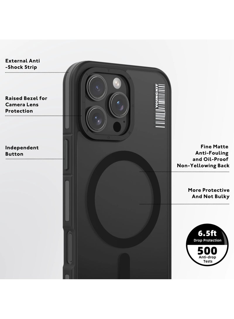 young kit rock sand skin feel magsafe apple iPhone 16 pro max case - black color - Image 4
