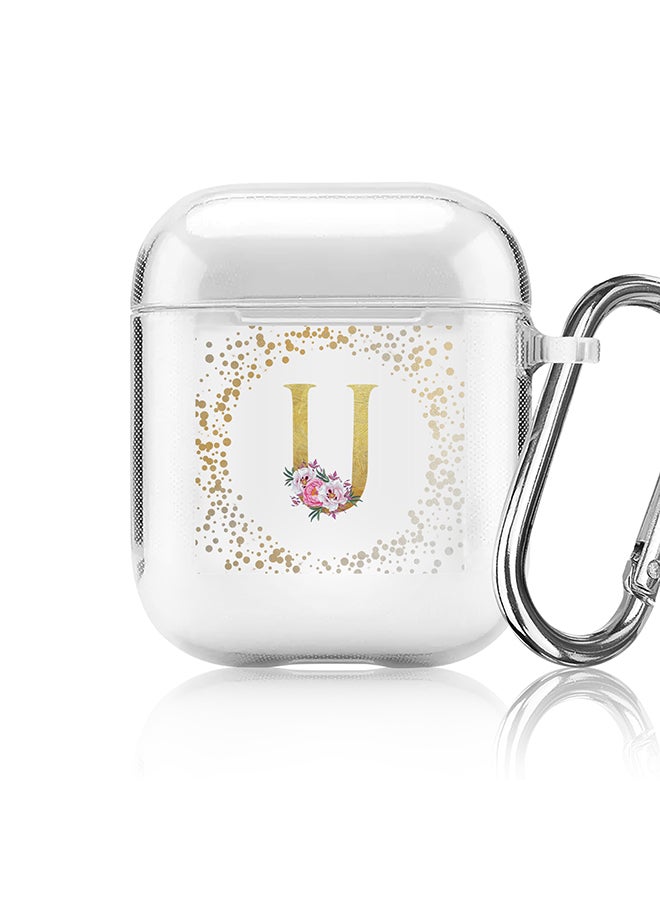 Stylizedd Classic Clear printed Case for Apple Airpods 2 / 1 Soft TPU Gel Thin Transparent Flexible Cover - Custom Monogram Initial Letter Floral Pattern Alphabet - U (Clear )  - Image 1