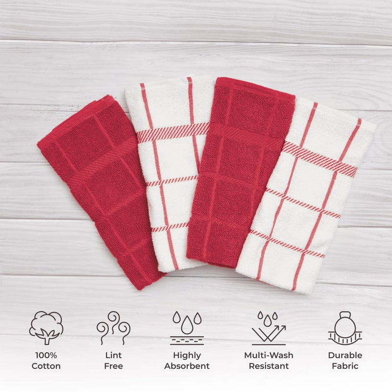 Mellow Buff 100% Cotton Terry Dish Cloth & Dish Towel (RED, Dish Towel - 4 Pack) - Image 2