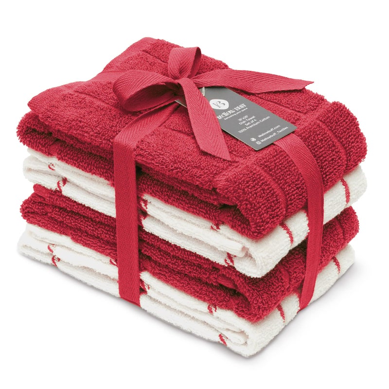 Mellow Buff 100% Cotton Terry Dish Cloth & Dish Towel (RED, Dish Towel - 4 Pack) - Image 1