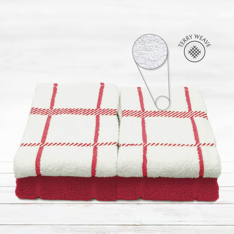 Mellow Buff 100% Cotton Terry Dish Cloth & Dish Towel (RED, Dish Towel - 4 Pack) - Image 3