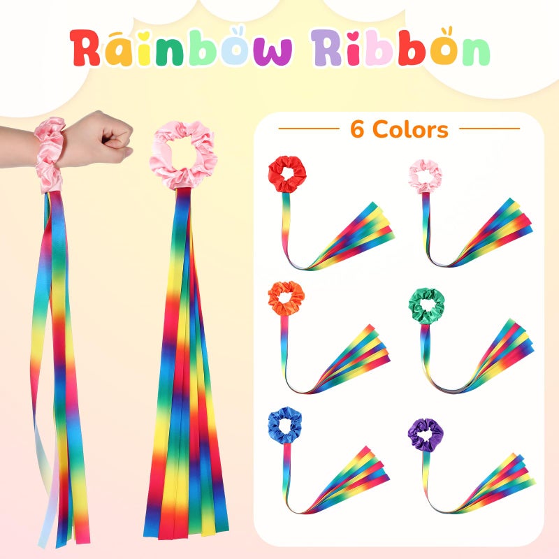 VioraWhite 12 Pcs Rainbow Dance Ribbons Rainbow Rhythm Ribbons Wrist Streamers Hand Held Rhythm Streamers Gymnastics Dance Decorations for Kid Adult, Assorted Color (0.8 x 19.7 Inch,Gradient) - Image 3