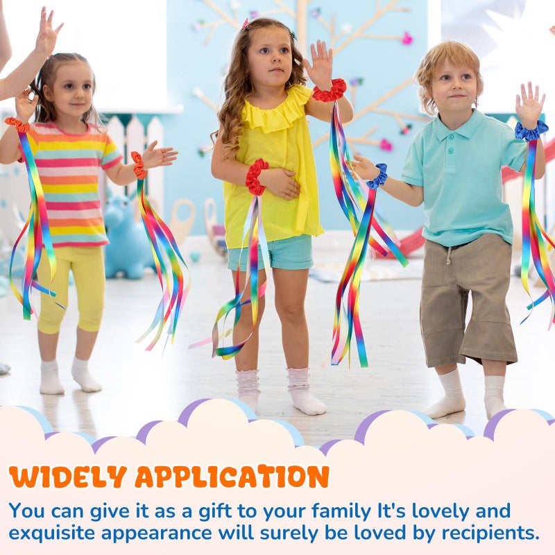 VioraWhite 12 Pcs Rainbow Dance Ribbons Rainbow Rhythm Ribbons Wrist Streamers Hand Held Rhythm Streamers Gymnastics Dance Decorations for Kid Adult, Assorted Color (0.8 x 19.7 Inch,Gradient) - Image 5