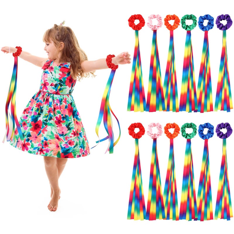 VioraWhite 12 Pcs Rainbow Dance Ribbons Rainbow Rhythm Ribbons Wrist Streamers Hand Held Rhythm Streamers Gymnastics Dance Decorations for Kid Adult, Assorted Color (0.8 x 19.7 Inch,Gradient) - Image 1