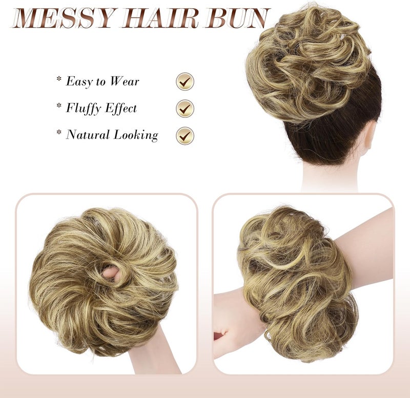 فيشبن قطعة شعر على شكل كعكة شعر، كعكة شعر اصطناعية مموجة مجعدة مطاطية سميكة، قطع شعر مرتفع، إضافات شعر ذيل حصان للنساء 55 جرام 1 قطعة رملية - Image 3