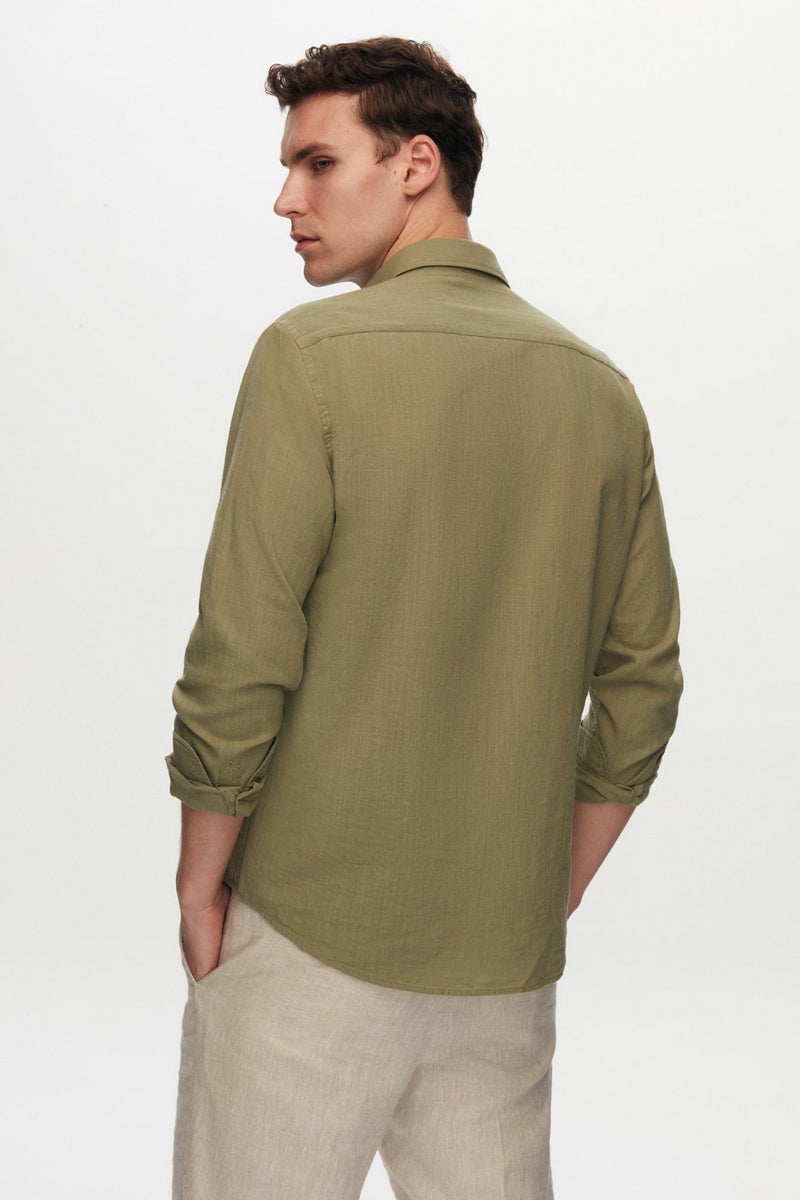 D'S DAMAT Slim Fit Green Button-down Collar 100% Cotton Summer Flamed Linen Look Shirt 6HC02ORT63265 - Image 4