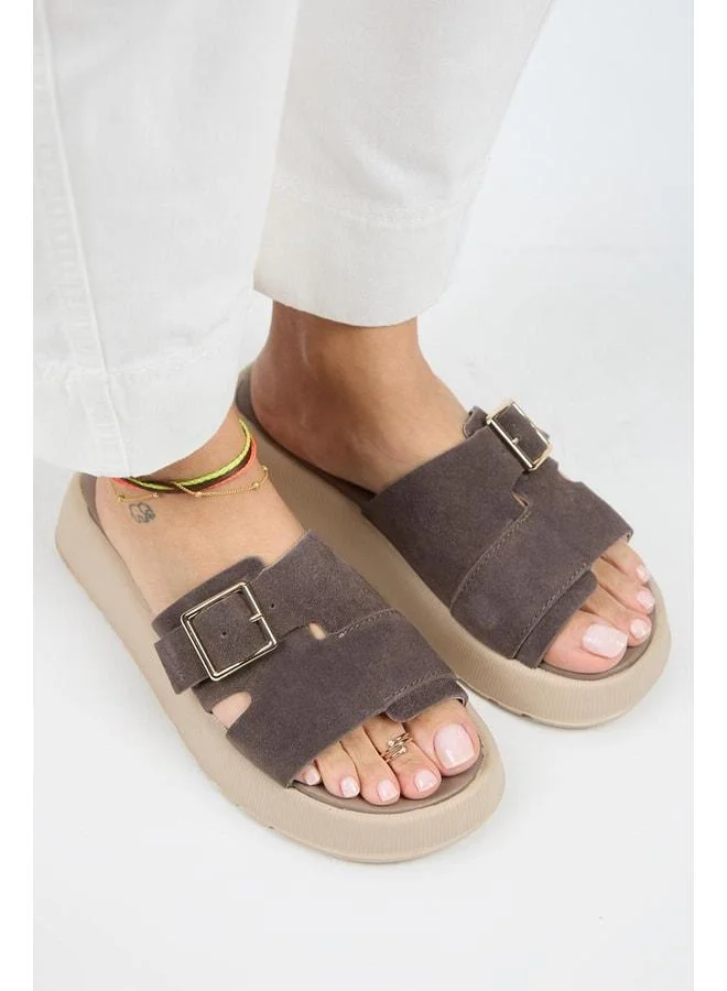 Manijero  Begonia Women's Genuine Leather Buckle Brown Slippers - Brown for Women | Best Price UAE