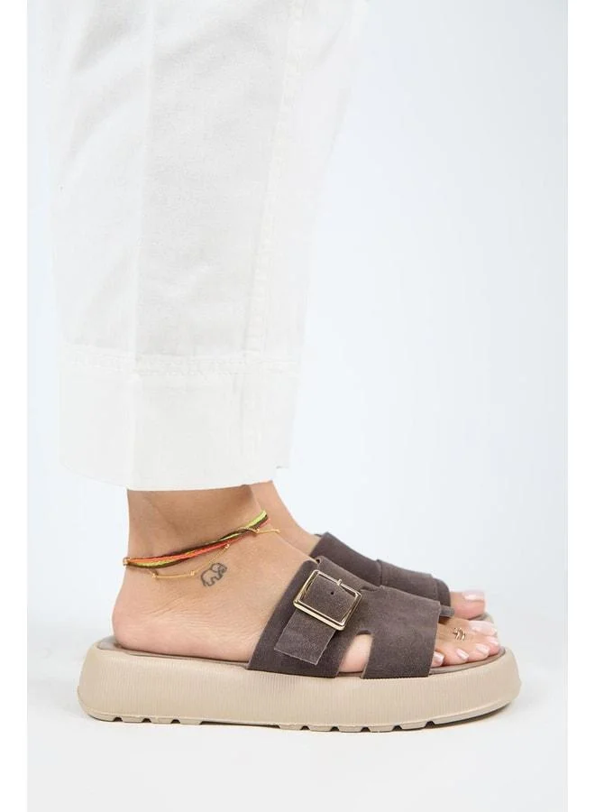 Manijero  Begonia Women's Genuine Leather Buckle Brown Slippers - Brown for Women | Best Price UAE