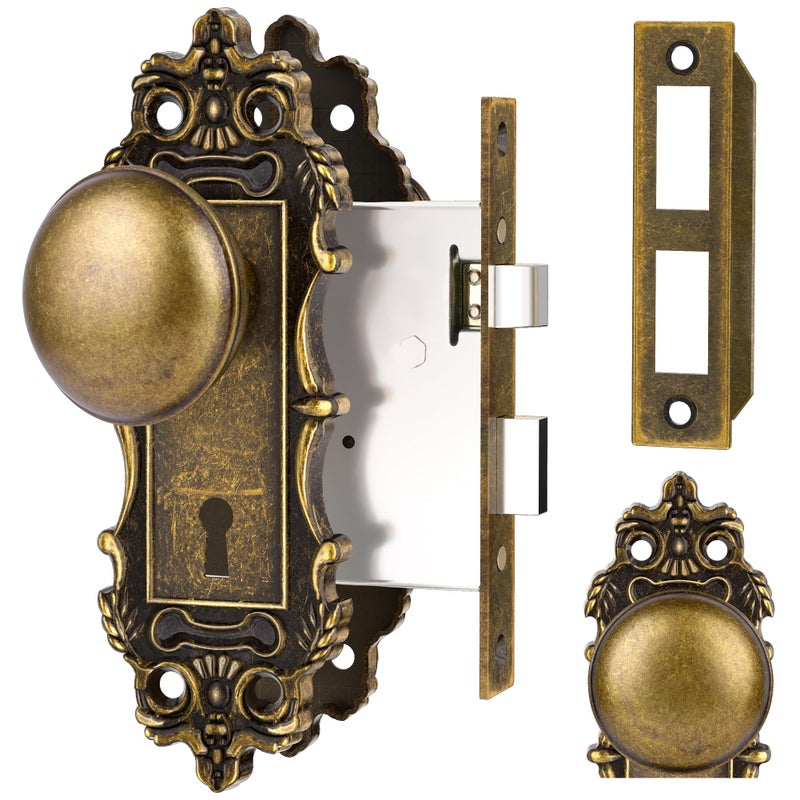 CEYMIO Mortise Lock Door Knobs Interior Bronze Door Knob Antique Door Handle Skeleton Key Privacy Vintage Door Locks for Bedrooms Bathroom - Image 2