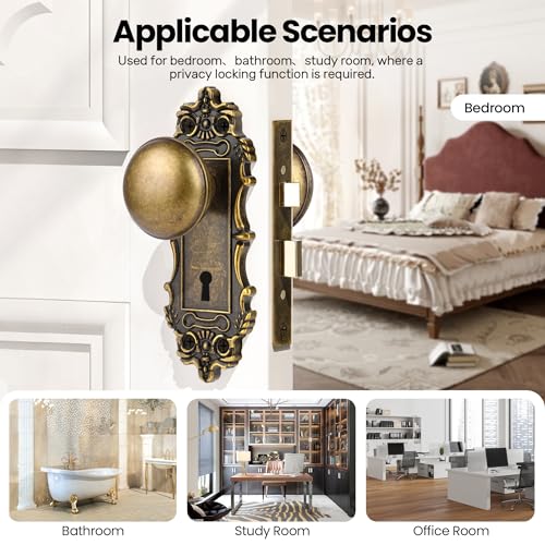 CEYMIO Mortise Lock Door Knobs Interior Bronze Door Knob Antique Door Handle Skeleton Key Privacy Vintage Door Locks for Bedrooms Bathroom - Image 3