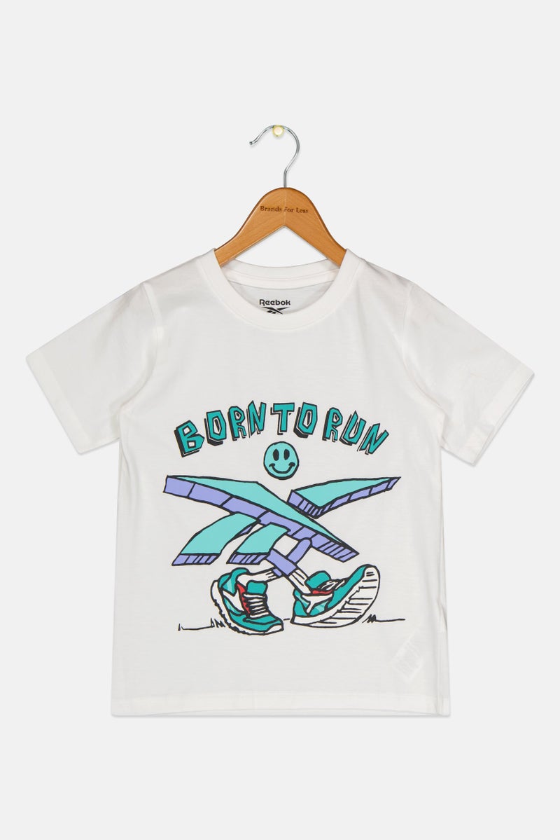 Reebok Kids Girl Graphic Print Born To Run T-Shirt, White - Image 1