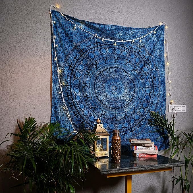 Craft Trade Cotton Tapestry Mandala Ombre Tapestry Bedspread Wall Hanging Cotton Bedsheet Asthetic Psychedelic Indian Bedspread Wall Art Décor - Blue - 54x84 Inches - Image 3