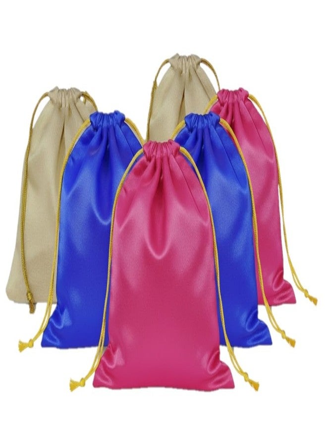 Manvicare 11" by 8" Chanderi Silk Fabric Multiuse Potli Bags/Gifting Bags - 6 Potlies - Multicolor - Capacity 500 Grams Dry Fruits - Image 1