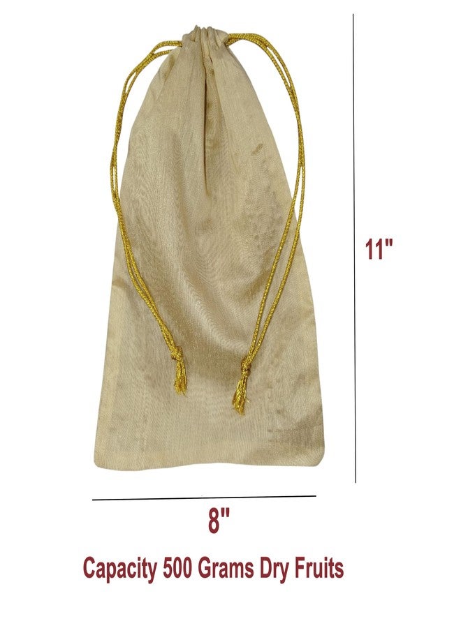 Manvicare 11" by 8" Chanderi Silk Fabric Multiuse Potli Bags/Gifting Bags - 6 Potlies - Multicolor - Capacity 500 Grams Dry Fruits - Image 4