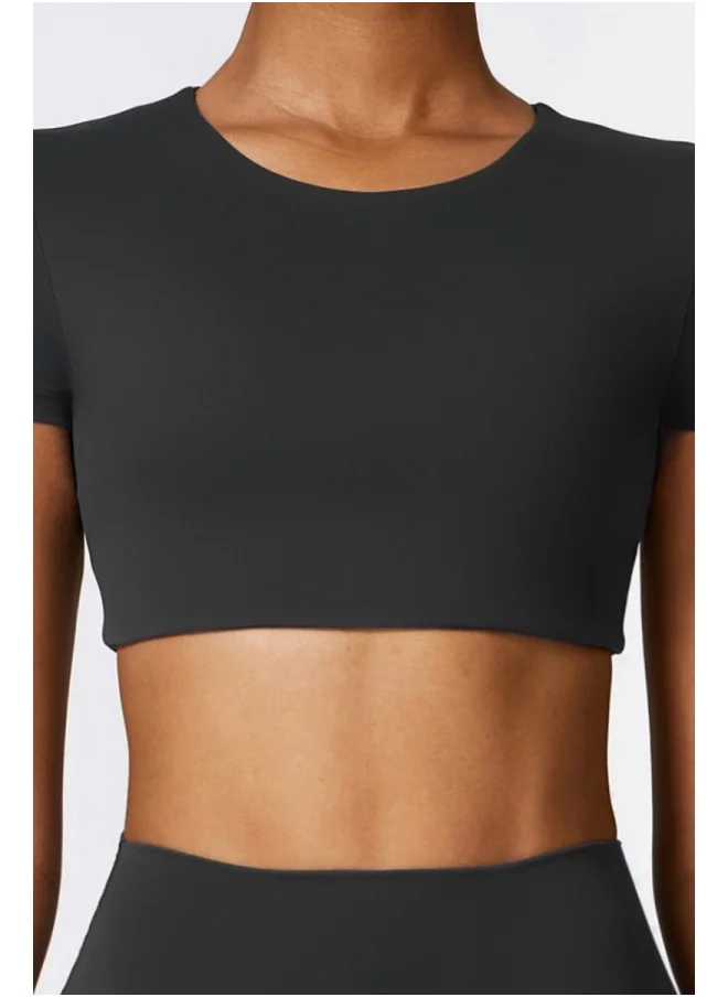 كون.يوغا KAWN YOGA Womens Crop Top Shirt Short Sleeves - Padded Low Impact Workout Yoga Shirt with Removable Built in Bra