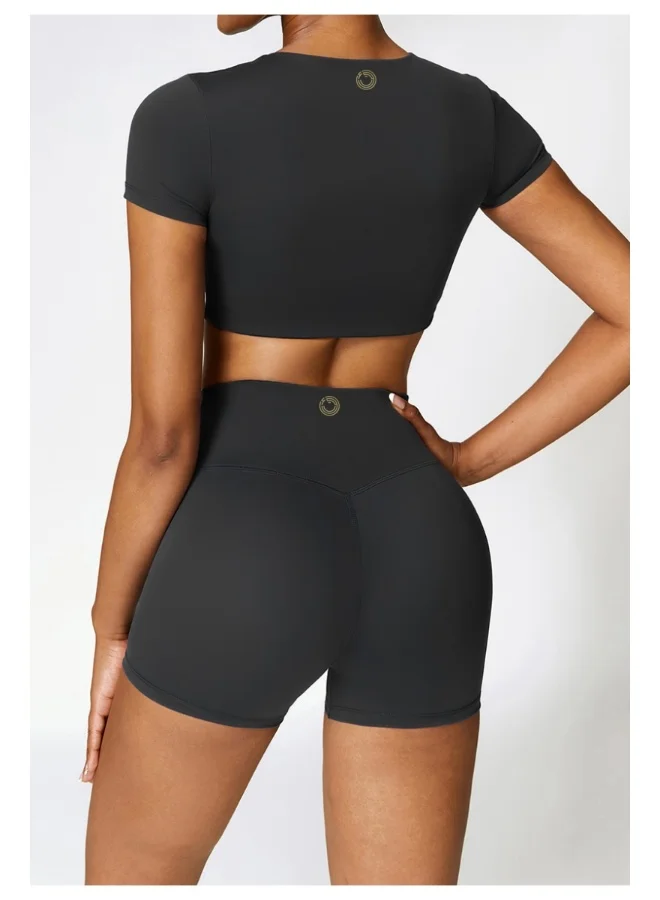 KAWN.YOGA Womens Crop Top Shirt Short Sleeves - Padded Low Impact Workout Yoga Shirt with Removable Built in Bra