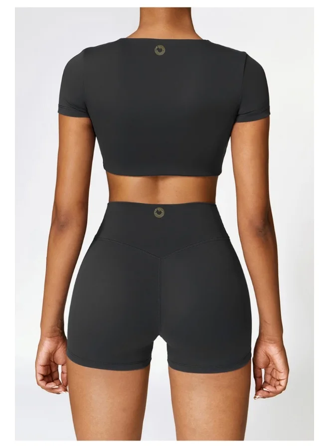 KAWN.YOGA Womens Crop Top Shirt Short Sleeves - Padded Low Impact Workout Yoga Shirt with Removable Built in Bra