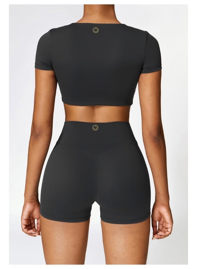 KAWN.YOGA KAWN YOGA Womens Crop Top Shirt Short Sleeves - Padded Low Impact Workout Yoga Shirt with Removable Built in Bra  - Image 3