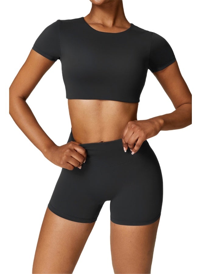 KAWN.YOGA KAWN YOGA Womens Crop Top Shirt Short Sleeves - Padded Low Impact Workout Yoga Shirt with Removable Built in Bra  - Image 4
