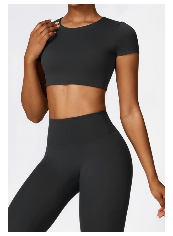 KAWN.YOGA Womens Crop Top Shirt Short Sleeves - Padded Low Impact Workout Yoga Shirt with Removable Built in Bra