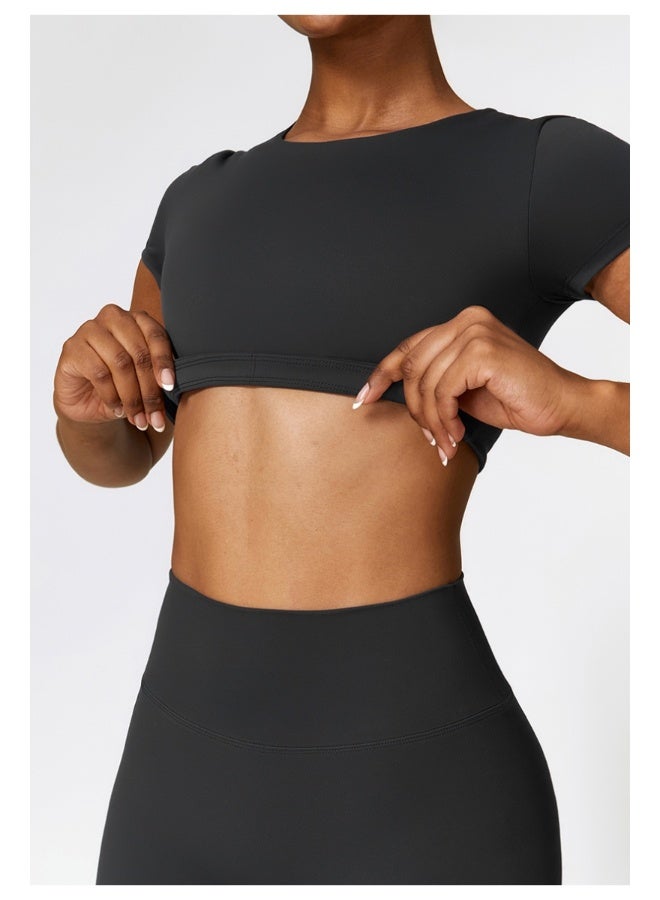 KAWN.YOGA KAWN YOGA Womens Crop Top Shirt Short Sleeves - Padded Low Impact Workout Yoga Shirt with Removable Built in Bra  - Image 1