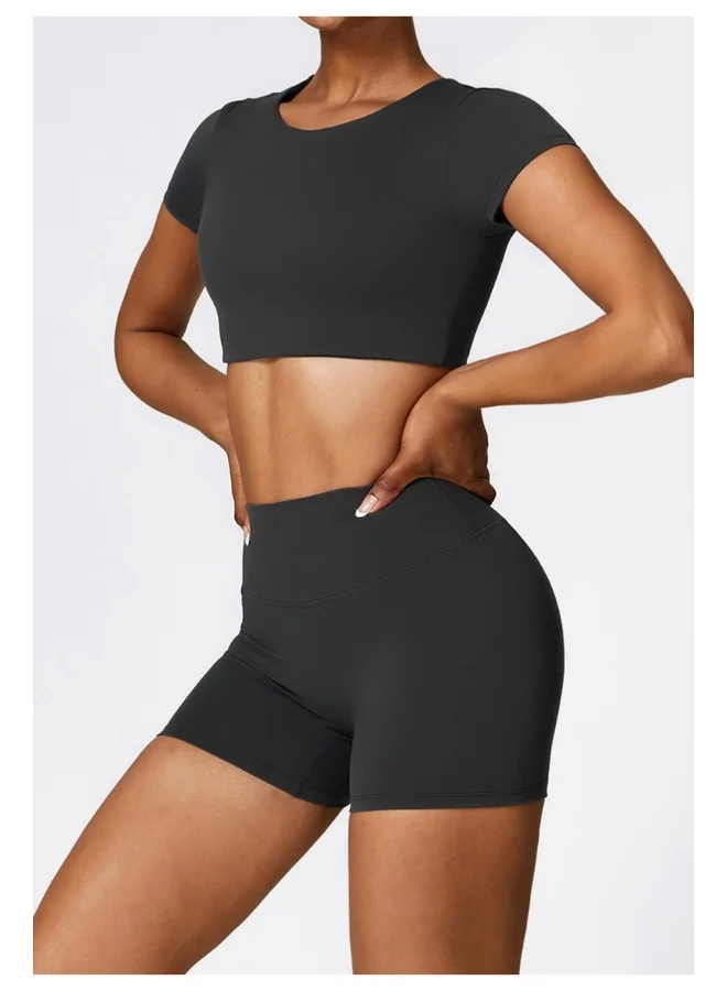 KAWN.YOGA Womens Crop Top Shirt Short Sleeves - Padded Low Impact Workout Yoga Shirt with Removable Built in Bra