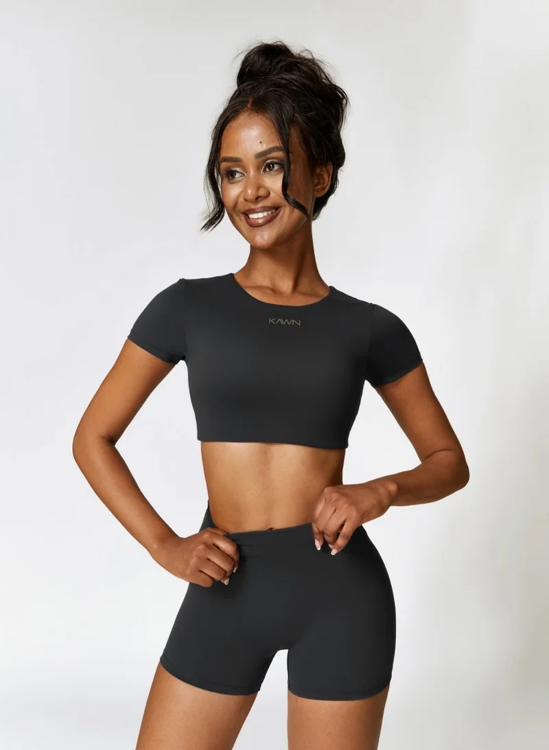 Womens Crop Top Shirt Short Sleeves - Padded Low Impact Workout Yoga Shirt with Removable Built in Bra