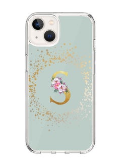 Classic Clear Case For iPhone 15, Hybrid Soft Case Flexible Edges Thin Cover- Custom Monogram Initial Letter Floral Pattern Alphabet - S(Light Green)