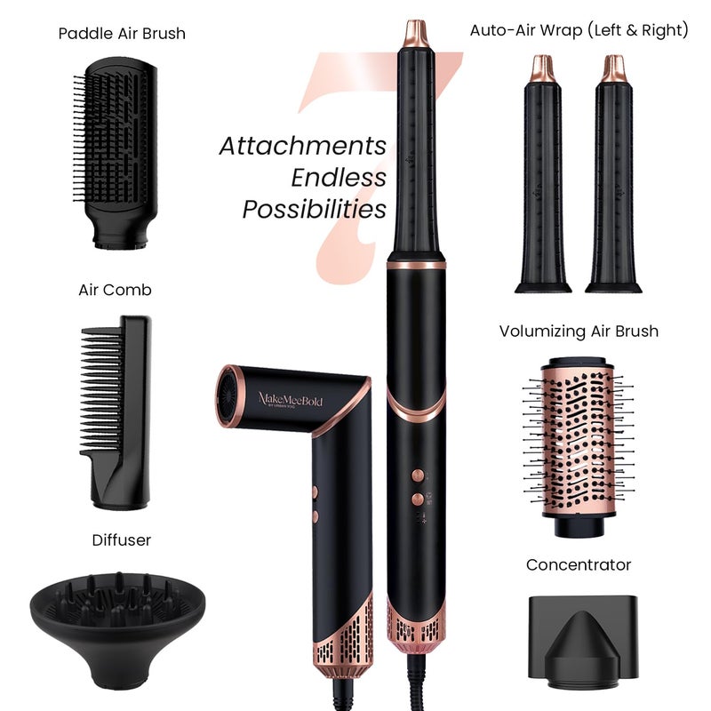 MakeMeeBold 7-IN-1 Multi Air Styler |110,000 RPM High-Speed Brushless Motor | Auto-Clean Tech | Hair Dryer with Diffuser & Volumizer Brush | Aircurl Hair Styler | Anti-Frizz Hair Styling Tool, Gifts for woman, 1500 Watts - Image 4