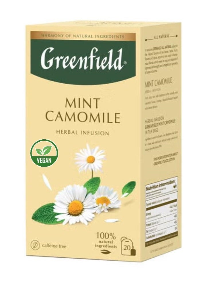 Greenfield Mint Camomile Herbal Infusion Tea 20 Tea Bags 30 Gm  - Image 1