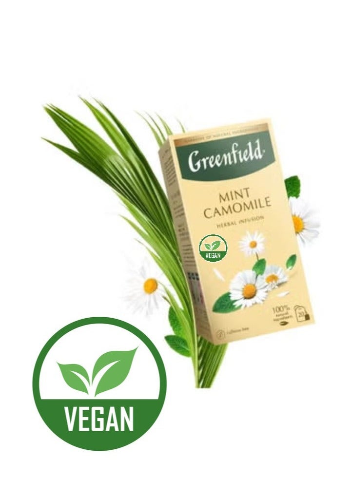 Greenfield Mint Camomile Herbal Infusion Tea 20 Tea Bags 30 Gm  - Image 2
