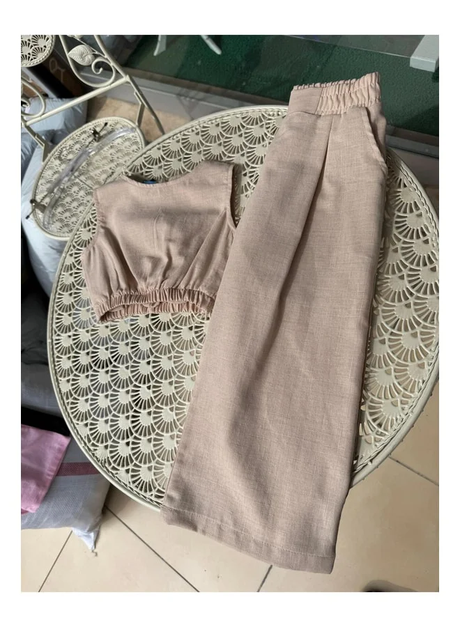 Magu Girls' Cotton Sleeveless Blouse and Wide-Leg Pants Set - Summer Chic.