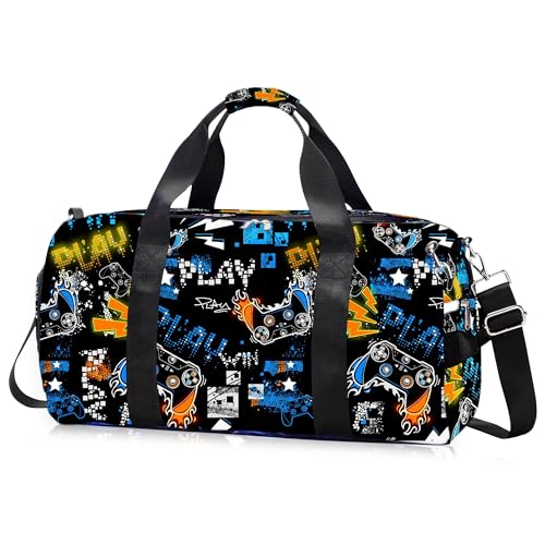 RLGPBON Kids Overnight Duffle Bag Boys Sport Gym Bag with Shoe Compartment Wet Pocket Carry On Weekender Travel Bag for Kid Boys - Image 1