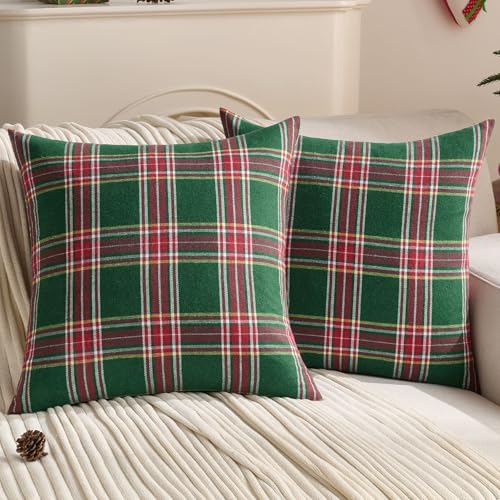 FUTEI Christmas Green Plaid Throw Pillow Covers 24x24 Inch Set of 2 Buffalo Check Holiday Decorative Euro Pillow Shams Farmhouse Home Decor for Couch Bed Living Room - Image 1