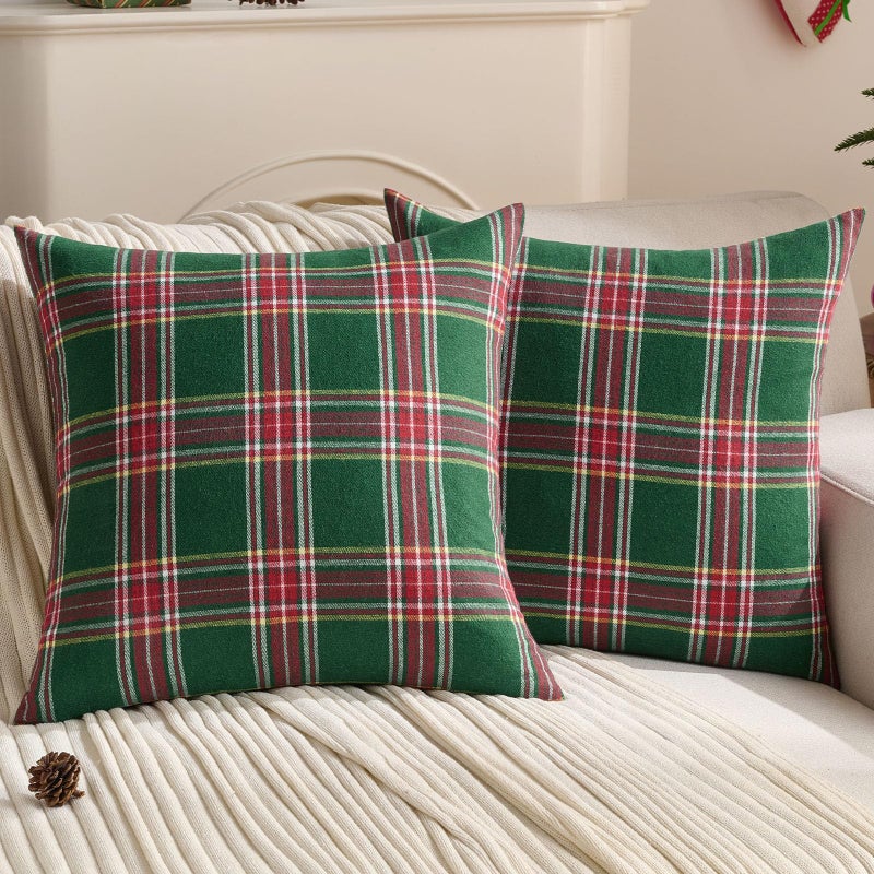 FUTEI Christmas Green Plaid Throw Pillow Covers 24x24 Inch Set of 2 Buffalo Check Holiday Decorative Euro Pillow Shams Farmhouse Home Decor for Couch Bed Living Room - Image 2