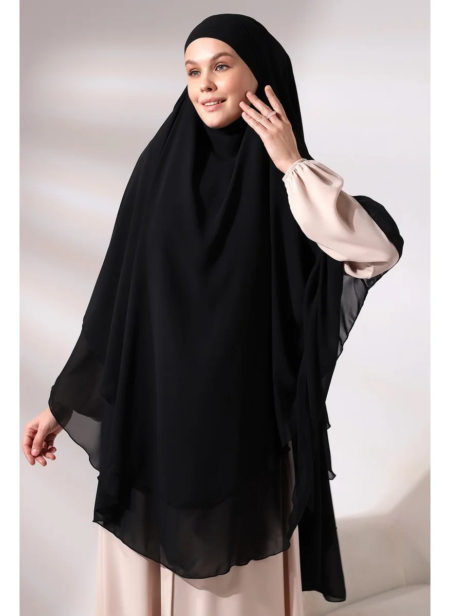 İhvan Ihvan Black Chiffon Three Layer Veil Long Hijab Souffle Scarf