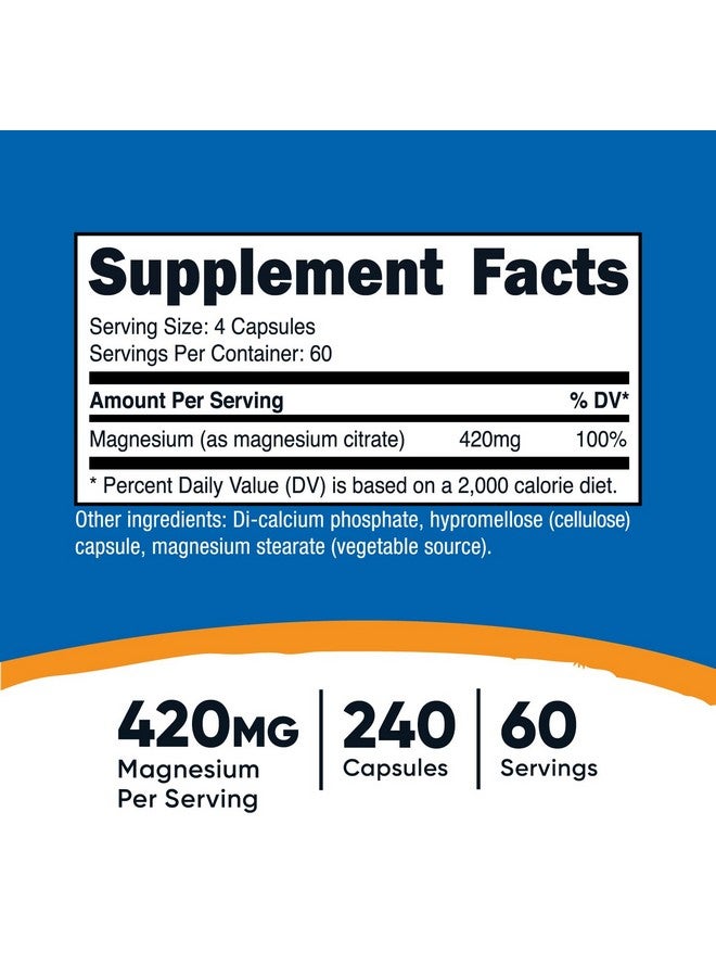 نيوتريكوست سيترات المغنيسيوم 420 مجم، 240 كبسولة نباتية - 60 وجبة، خالية من الجلوتين، غير معدلة وراثيًا، مناسبة للنباتيين - Image 2