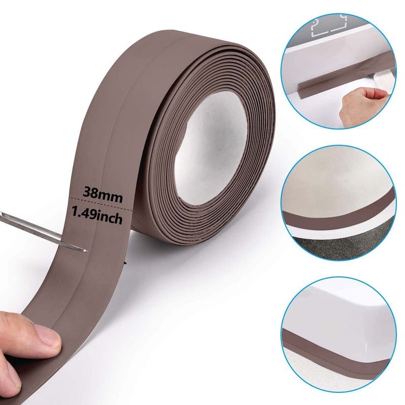solikdm Bath & Kitchen Caulk Tape Sealant Strip, PVC Self-Adhesive Tub & Wall Sealing Tape, Shower Tile Sealer (Brown) - Image 2