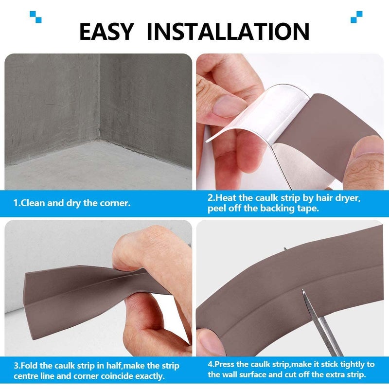 solikdm Bath & Kitchen Caulk Tape Sealant Strip, PVC Self-Adhesive Tub & Wall Sealing Tape, Shower Tile Sealer (Brown) - Image 3