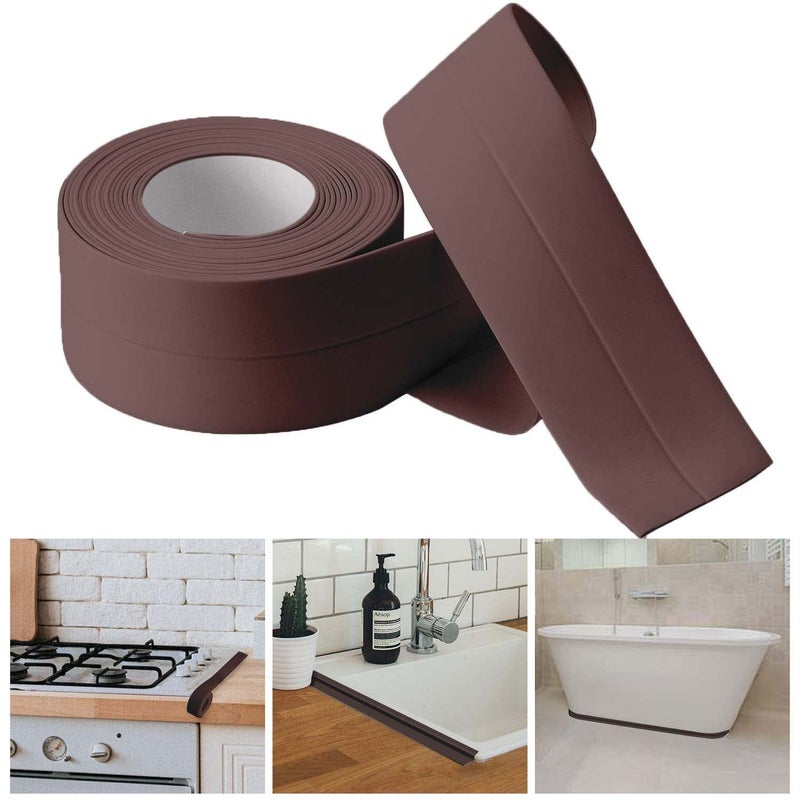 solikdm Bath & Kitchen Caulk Tape Sealant Strip, PVC Self-Adhesive Tub & Wall Sealing Tape, Shower Tile Sealer (Brown) - Image 1