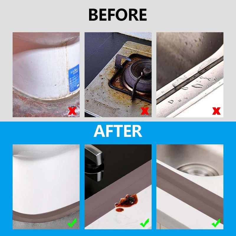 solikdm Bath & Kitchen Caulk Tape Sealant Strip, PVC Self-Adhesive Tub & Wall Sealing Tape, Shower Tile Sealer (Brown) - Image 5