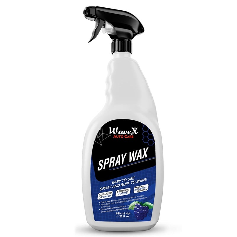Wavex Car Liquid Wax Spray 650ml, Car Polish Spray and Wipe Formula for long lasting Miraculous Shine, Infused with Rich Blueberry Fragrance - Image 1