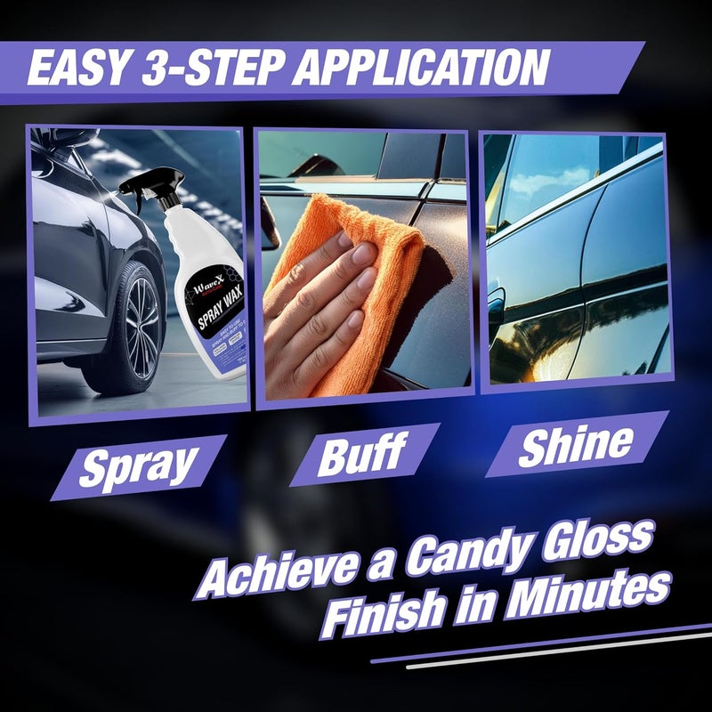 Wavex Car Liquid Wax Spray 650ml, Car Polish Spray and Wipe Formula for long lasting Miraculous Shine, Infused with Rich Blueberry Fragrance - Image 2
