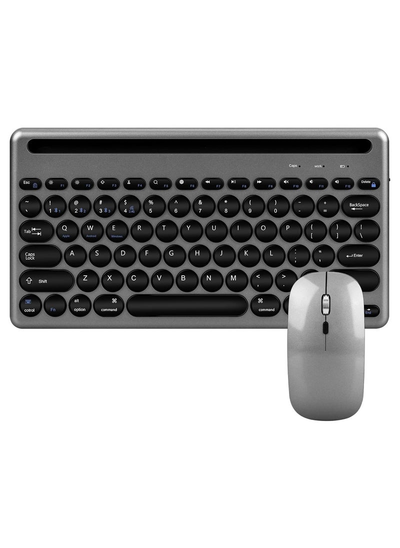 Bluetooth Keyboard with Tablet / Mobile Phone Holder, Rechargeable Keyboard Multi-Device, Compatible with iPad, iPhone, Android, Tablet, Laptop PC.