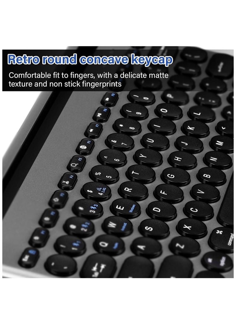 Bluetooth Keyboard with Tablet / Mobile Phone Holder, Rechargeable Keyboard Multi-Device, Compatible with iPad, iPhone, Android, Tablet, Laptop PC.