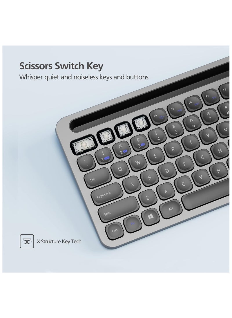 Bluetooth Keyboard with Tablet / Mobile Phone Holder, Rechargeable Keyboard Multi-Device, Compatible with iPad, iPhone, Android, Tablet, Laptop PC.