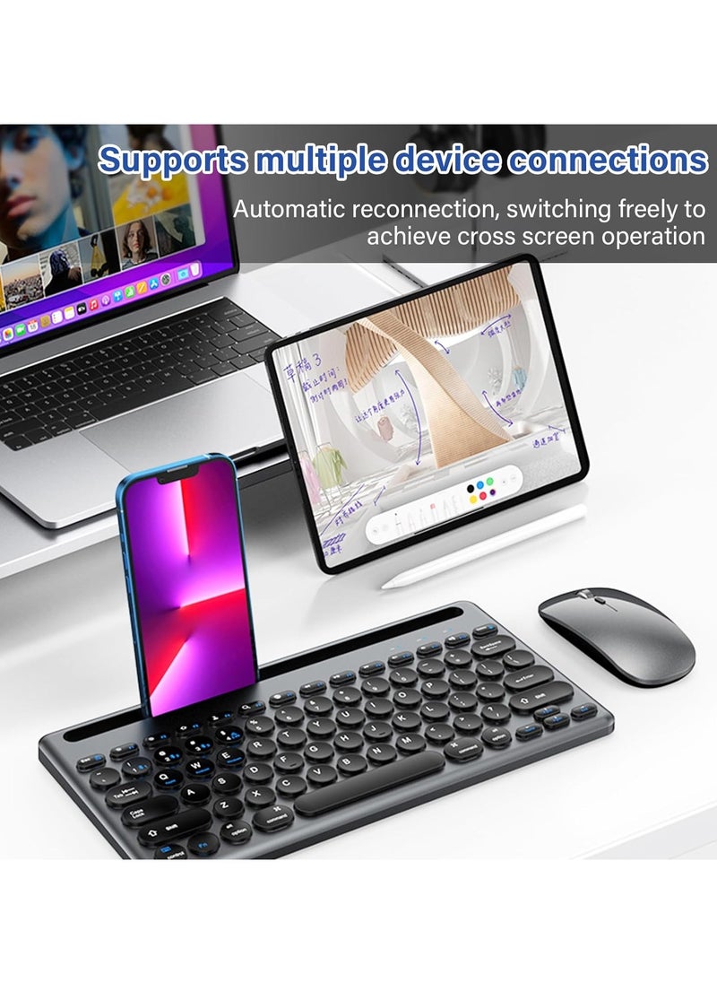 Bluetooth Keyboard with Tablet / Mobile Phone Holder, Rechargeable Keyboard Multi-Device, Compatible with iPad, iPhone, Android, Tablet, Laptop PC.